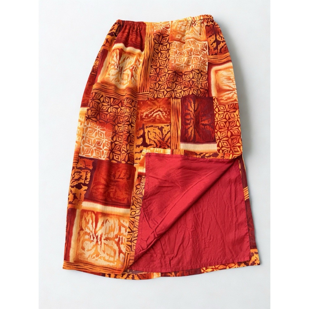 Coldwater Creek Vintage Y2k Orange Print Boho Maxi Fall Hippie Batik Skirt Large - Picture 2 of 4